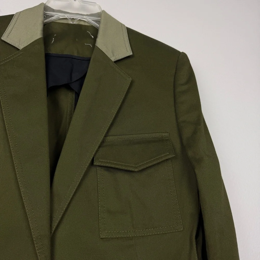 Loewe Green Colorblock Cotton Military Long Jacket - Picture 5 of 7